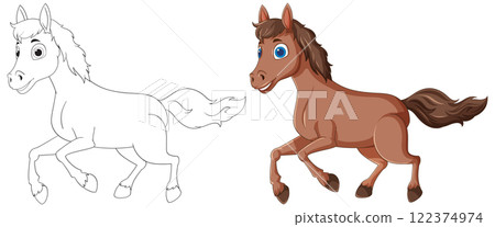 Playful Cartoon Horse Illustration Playful Cartoon Horse Illustration 122374974