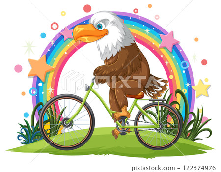 Eagle Riding Bicycle Under Rainbow Eagle Riding Bicycle Under Rainbow 122374976