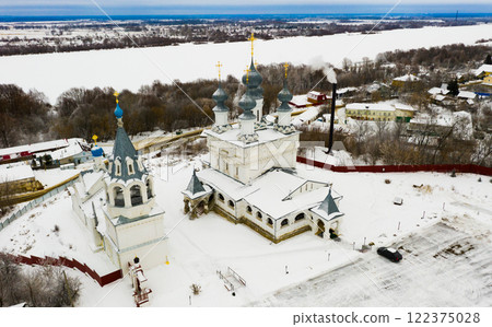 Flight over the Resurrection Monastery in city of Murom. Russia Flight over the Resurrection Monastery in city of Murom. Russia 122375028