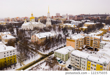 Aerial view of Spassky Cathedral in Penza on winter, Russia 122375035