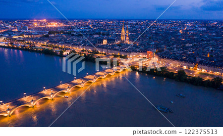 Night aerial view of historic centre of Bordeaux. France 122375513