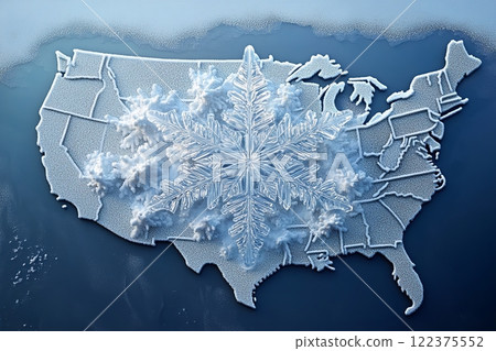 Frosted USA Map with Snowflake Overlay 122375552