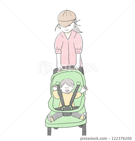 Parents and children going out with a stroller 122376200