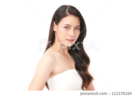 Beautiful young asian woman with clean fresh skin on white background, Face care, Facial treatment, Cosmetology, beauty and spa, Asian women portrait. 122376284