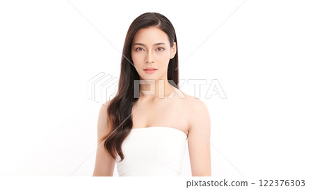 Beautiful young asian woman with clean fresh skin on white background, Face care, Facial treatment, Cosmetology, beauty and spa, Asian women portrait. 122376303