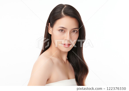 Beautiful young asian woman with clean fresh skin on white background, Face care, Facial treatment, Cosmetology, beauty and spa, Asian women portrait. 122376330