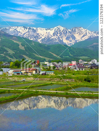 Rice fields reflecting the Hakuba Sanzan mountains Rice fields reflecting the Hakuba Sanzan mountains 122376394