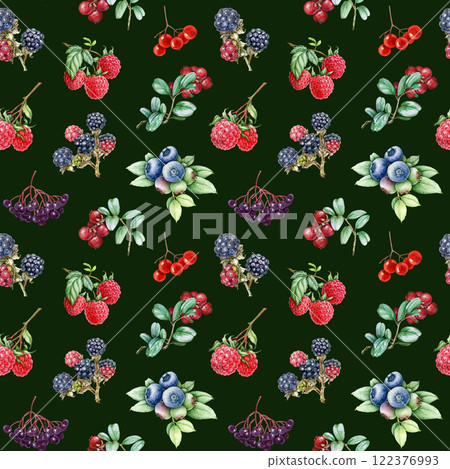 Fresh berries seamless pattern. Hand drawn blueberry, raspberry, blackberry, elderberry on dark background. Various garden berries vintage style illustration bright seamless pattern design element Fresh berries seamless pattern. Hand drawn blueberry, raspberry, blackberry, elderberry on dark background. Various garden berries vintage style illustration bright seamless pattern design element 122376993