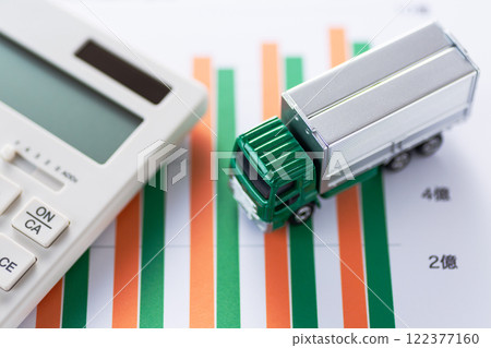 Logistics company performance graph, truck and calculator 122377160