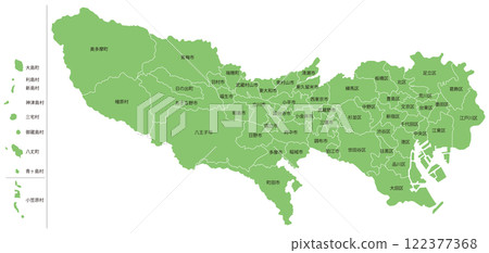 帶有城市、城鎮和村莊名稱的東京可分割地圖 122377368