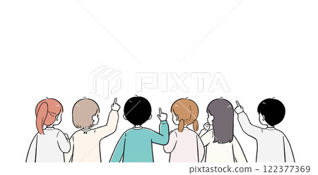 Elementary school students, boys and girls, consultation, simple back view illustration 122377369