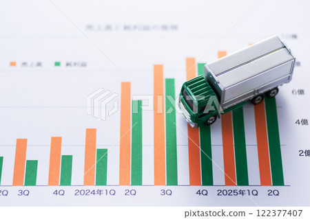 Logistics company performance graph and transportation truck 122377407