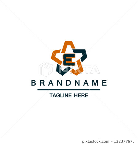 Letter E vector logo symbol in the colorful star on grey background Letter E vector logo symbol in the colorful star on grey background 122377673