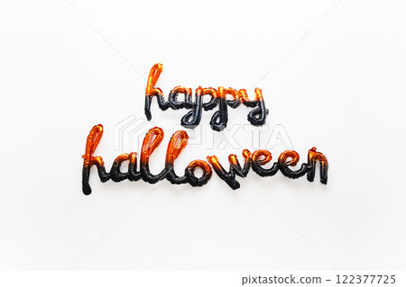 Balloon letters Happy Halloween against white background. 122377725