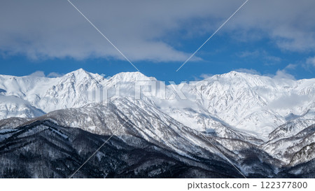 Clear skies and snow-capped Northern Alps, Hakuba Village, Nagano Prefecture 122377800