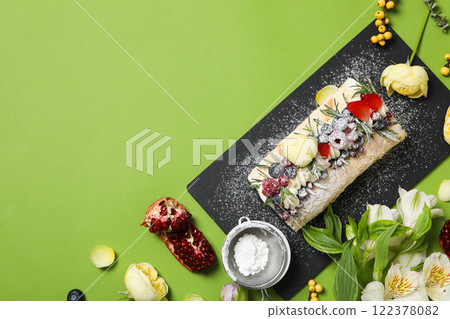 Meringue roll, concept of tasty and delicious food 122378082