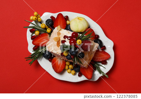 Meringue roll, concept of tasty and delicious food 122378085