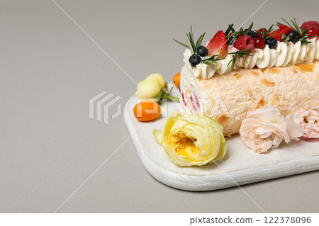 Meringue roll, concept of tasty and delicious food Meringue roll, concept of tasty and delicious food 122378096