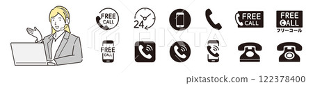 Call center woman and toll free icon 122378400