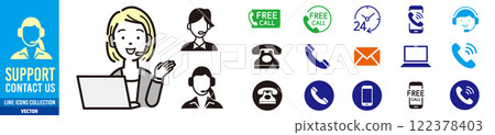 Call center woman and toll free icon 122378403