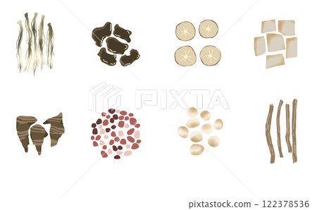 List of herbal medicines set Illustration material of herbal medicine ingredients 122378536