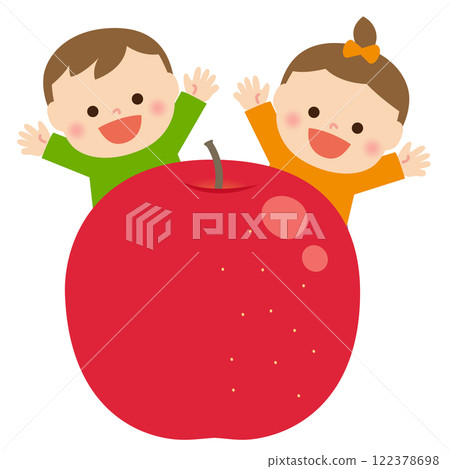 Smiling children with apples: illustration material 122378698