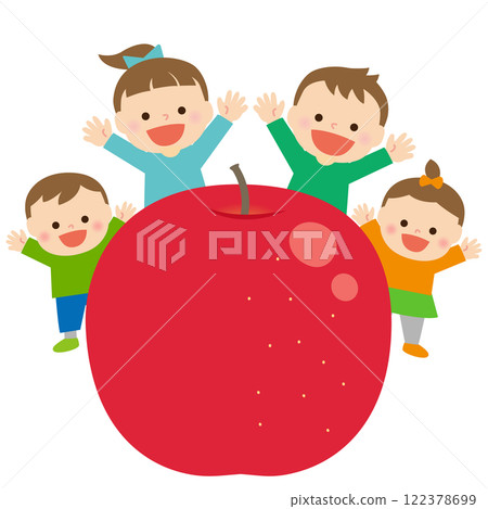 Smiling children with apples: illustration material 122378699