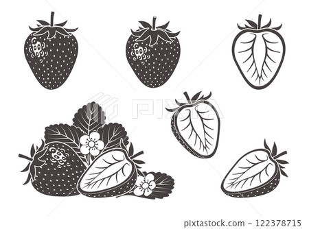 Strawberry illustration icon set monochrome 122378715