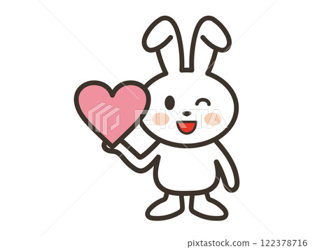Illustration of a cute white rabbit winking and holding a heart symbol Illustration of a cute white rabbit winking and holding a heart symbol 122378716