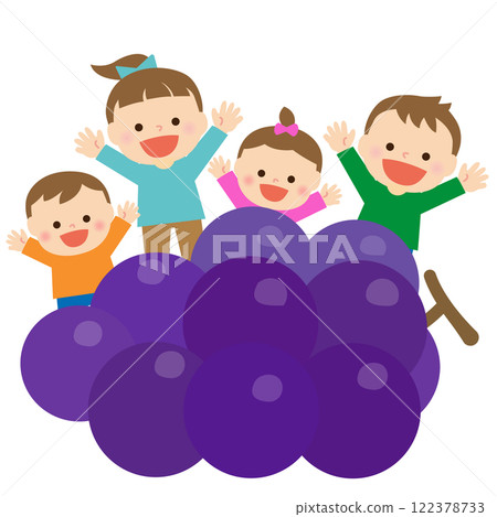 Grapes and smiling children: illustration material 122378733