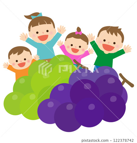 Grapes and smiling children: illustration material 122378742