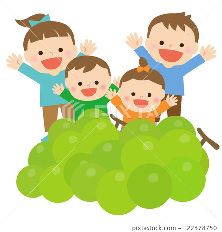 葡萄和微笑的孩子：插畫素材 122378750