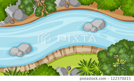 Serene River Flowing Through Forest Serene River Flowing Through Forest 122378815