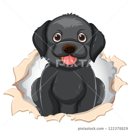 Playful Puppy Peeking Through Paper 122378829