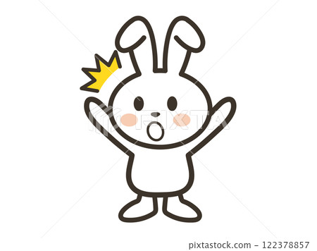 Illustration of a cute white rabbit surprised with its arms open Illustration of a cute white rabbit surprised with its arms open 122378857