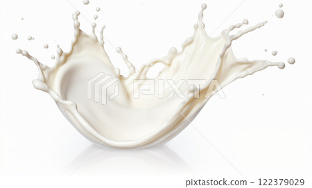 "Close-up of splashing milk on a white background." 122379029