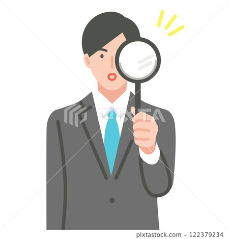 Illustration of a businessman with a magnifying glass 122379234