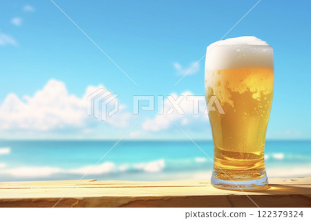 Drinking draft beer on the beach AI image Drinking draft beer on the beach AI image 122379324