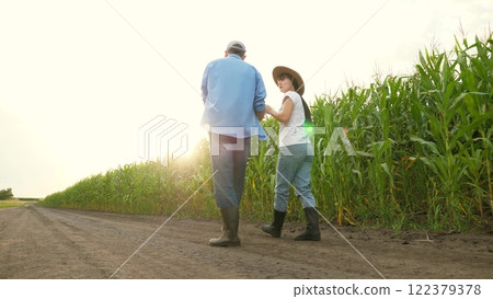 Agriculture, teamwork, business partner farmer agriculture, handshake sign of deal, harvest, fresh soil grow crops, two people farm working digital tablet, woman man people business handshake, group 122379378