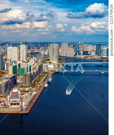 Aerial view of Odaiba Harbor in Tokyo, Japan 122379426