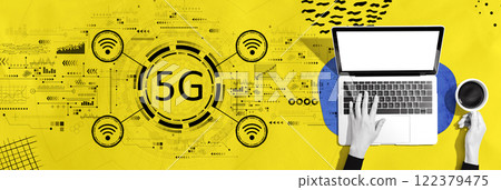 5G network with person using a laptop 5G network with person using a laptop 122379475