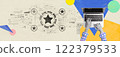 Rating star concept with person using a laptop computer 122379533