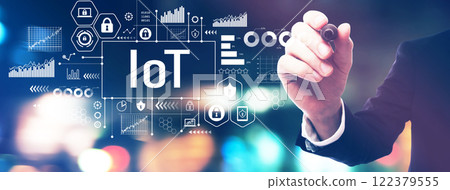 IoT theme with a businessman holding a marker 122379555