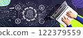 Fingerprint scanning theme with person using a laptop 122379559