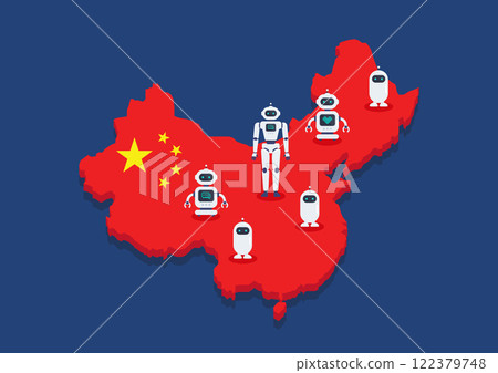 Robots are standing on china map. concept of Artificial intelligence generative war. 122379748