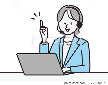 Woman working in a call center _ index finger 122380214