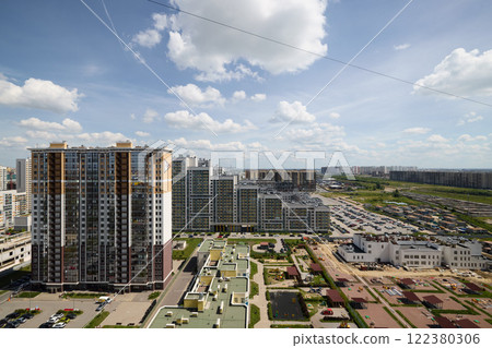 Modern Urban Development Featuring the Sky and Various Buildings, Infrastructure, and Design 122380306