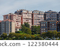Overview of buildings with individual dwellings for private use in a city. 122380444