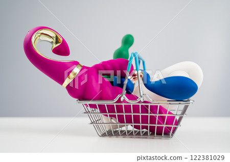 Set of sex toys in the shopping cart.  122381029