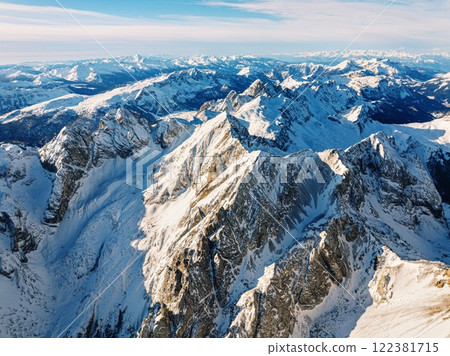 Aerial drone view of the Marmolada mountain in the Dolomites 122381715